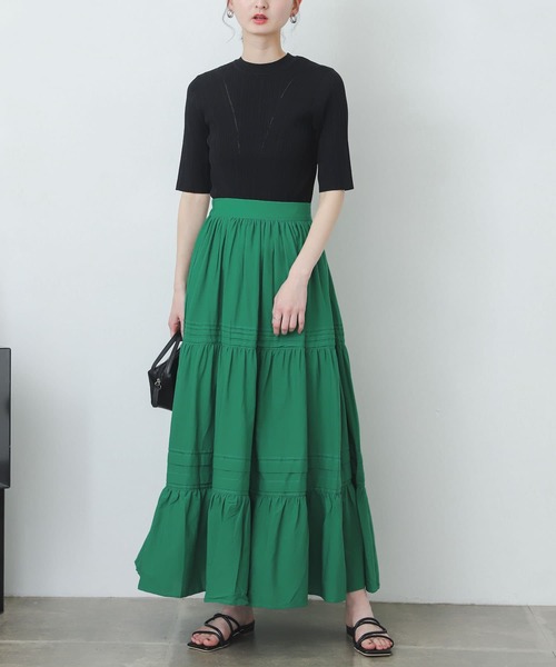 SENSE OF PLACE by URBAN RESEARCH（センスオブプレイスバイアーバンリサーチ）の「タックティアードスカート（スカート・レディース・グリーン/ブラック/オフホワイト・ONE）」の5枚目の写真