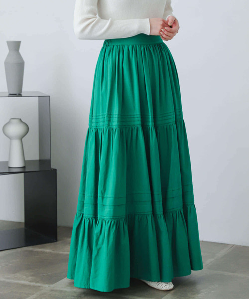 SENSE OF PLACE by URBAN RESEARCH（センスオブプレイスバイアーバンリサーチ）の「タックティアードスカート（スカート・レディース・グリーン/ブラック/オフホワイト・ONE）」の4枚目の写真