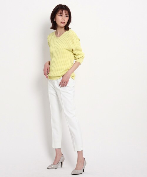 COUP DE CHANCE（クードシャンス）の「◆【洗える/日本製】ホールガーメント(R)Vネックワイドリブニット（ニット/セーター・レディース・ネイビー系6/ホワイト系/ライトグリーン/イエロー・38/34）」の14枚目の写真
