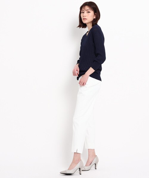 COUP DE CHANCE（クードシャンス）の「◆【洗える/日本製】ホールガーメント(R)Vネックワイドリブニット（ニット/セーター・レディース・ネイビー系6/ホワイト系/ライトグリーン/イエロー・38/34）」の7枚目の写真