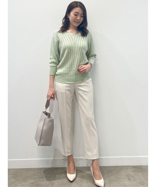 COUP DE CHANCE（クードシャンス）の「◆【洗える/日本製】ホールガーメント(R)Vネックワイドリブニット（ニット/セーター・レディース・ネイビー系6/ホワイト系/ライトグリーン/イエロー・38/34）」の17枚目の写真