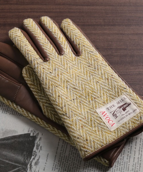 sankyo shokai（サンキョウショウカイ）の「[AVOCA]ヘリンボーンラム革手袋（手袋・レディース・ベージュ/ネイビー/グレー/カーキ/ブルー/マスタード・FREE）」の3枚目の写真