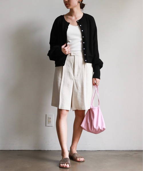 feepur（フェピュール）の「ミニポケ付きカットカラーカーディガン（カーディガン/ボレロ・レディース・ブラック/パープル/オフホワイト/ピンク/グリーン/杢グレー・MEDIUM）」の9枚目の写真