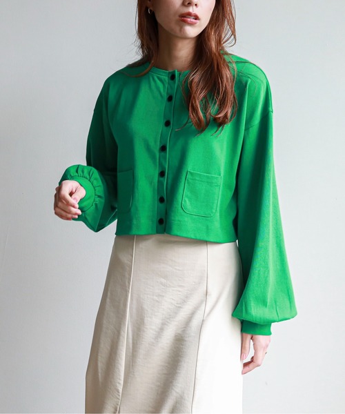 feepur（フェピュール）の「ミニポケ付きカットカラーカーディガン（カーディガン/ボレロ・レディース・ブラック/パープル/オフホワイト/ピンク/グリーン/杢グレー・MEDIUM）」の14枚目の写真