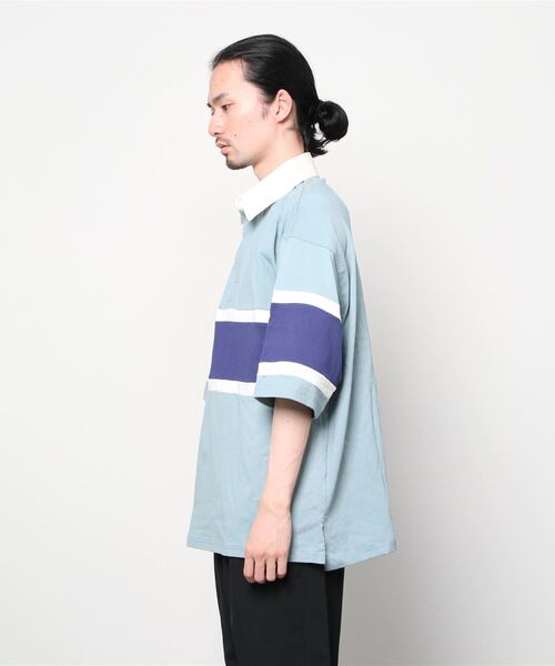 SITRY（シトリー）の「Big silhouette Rugby shirt / ビッグシルエット 半袖 ラガーシャツ（ポロシャツ・メンズ・ブラック/ネイビー/オフホワイト/グリーン/マスタード/グレイッシュブルー・M/L）」の11枚目の写真