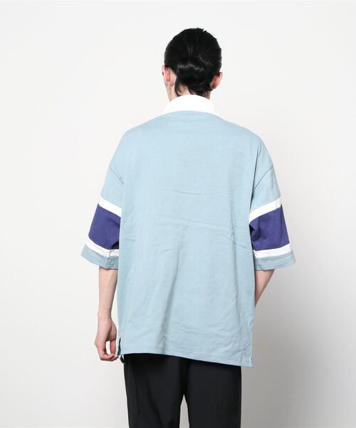 SITRY（シトリー）の「Big silhouette Rugby shirt / ビッグシルエット 半袖 ラガーシャツ（ポロシャツ・メンズ・ブラック/ネイビー/オフホワイト/グリーン/マスタード/グレイッシュブルー・M/L）」の12枚目の写真