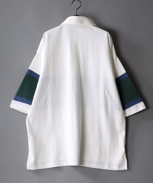 SITRY（シトリー）の「Big silhouette Rugby shirt / ビッグシルエット 半袖 ラガーシャツ（ポロシャツ・メンズ・ブラック/ネイビー/オフホワイト/グリーン/マスタード/グレイッシュブルー・M/L）」の10枚目の写真
