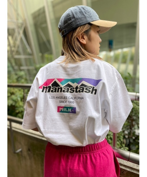 MILKFED.(ミルクフェド)の「MILKFED. × MANASTASH /ミルクフェド×マナスタッシュ MOUNTAIN COLOR LOGO T-SHIRT マウンテンカラーロゴTシャツ(Tシャツ/カットソー・レディース・ホワイト/ブラック・MEDIUM/LARGE/X-LARGE)」の2枚目の写真