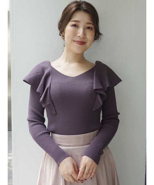 MERCURYDUO（マーキュリーデュオ）の「ロングスリーブラッフルコンパクトリブニット（ニット/セーター・レディース・オフホワイト/ブラック/ピンク/ブルー/パープル/ベージュ・FREE）」の11枚目の写真