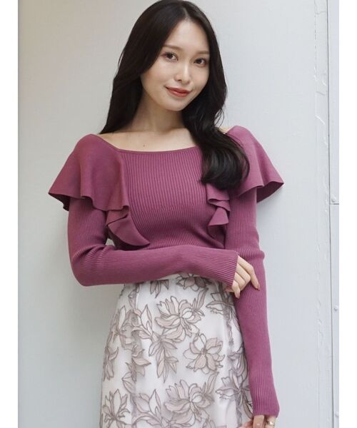 MERCURYDUO（マーキュリーデュオ）の「ロングスリーブラッフルコンパクトリブニット（ニット/セーター・レディース・オフホワイト/ブラック/ピンク/ブルー/パープル/ベージュ・FREE）」の16枚目の写真