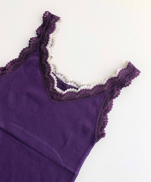 Q(キュー)の「バイカラーテレコタンク(タンクトップ・レディース・ブラック/マスタード/ブルー/カーキ/パープル/ライトグレー・MEDIUM)」の5枚目の写真