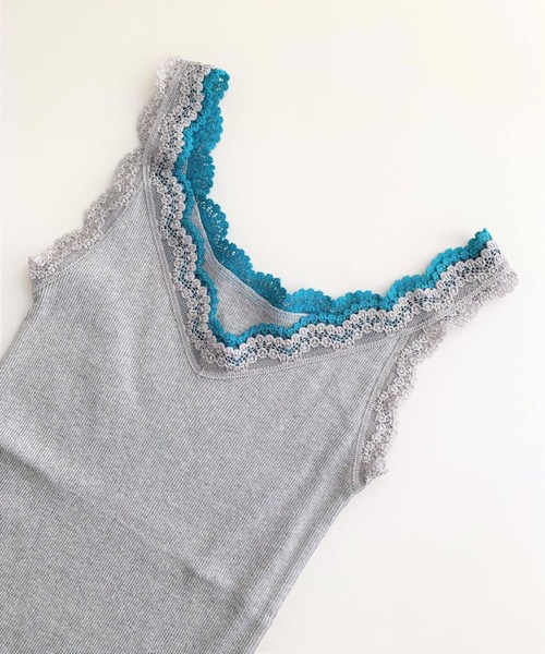 Q(キュー)の「バイカラーテレコタンク(タンクトップ・レディース・ブラック/マスタード/ブルー/カーキ/パープル/ライトグレー・MEDIUM)」の2枚目の写真