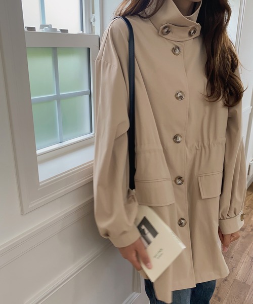 LAUIR（ラウアー）の「スタンドカラーウエストドロストミドルコート（その他アウター・レディース・ブラック/ベージュ/ブラウン・MEDIUM/LARGE）」の6枚目の写真