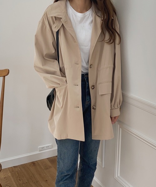 LAUIR（ラウアー）の「スタンドカラーウエストドロストミドルコート（その他アウター・レディース・ブラック/ベージュ/ブラウン・MEDIUM/LARGE）」の10枚目の写真