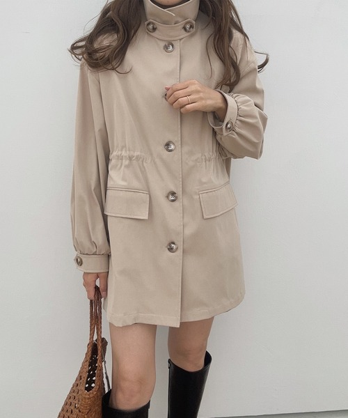 LAUIR（ラウアー）の「スタンドカラーウエストドロストミドルコート（その他アウター・レディース・ブラック/ベージュ/ブラウン・MEDIUM/LARGE）」の17枚目の写真