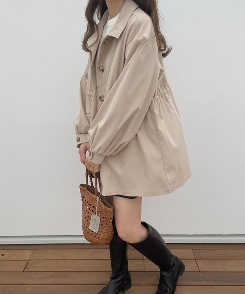 LAUIR（ラウアー）の「スタンドカラーウエストドロストミドルコート（その他アウター・レディース・ブラック/ベージュ/ブラウン・MEDIUM/LARGE）」の18枚目の写真