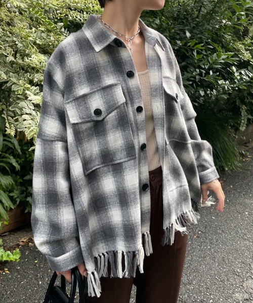 CIAOPANIC(チャオパニック)の「【CPC SCAMP/スキャンプ】オンブレチェックフリンジジャケット(カバーオール・レディース・グレー/レッド/グリーン・2/0)」の22枚目の写真