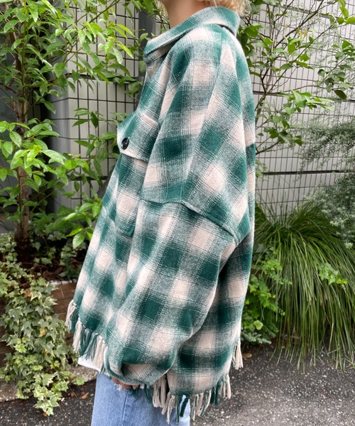 CIAOPANIC(チャオパニック)の「【CPC SCAMP/スキャンプ】オンブレチェックフリンジジャケット(カバーオール・レディース・グレー/レッド/グリーン・2/0)」の8枚目の写真