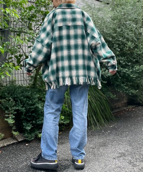 CIAOPANIC(チャオパニック)の「【CPC SCAMP/スキャンプ】オンブレチェックフリンジジャケット(カバーオール・レディース・グレー/レッド/グリーン・2/0)」の13枚目の写真