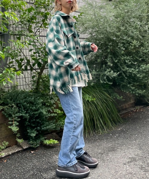 CIAOPANIC(チャオパニック)の「【CPC SCAMP/スキャンプ】オンブレチェックフリンジジャケット(カバーオール・レディース・グレー/レッド/グリーン・2/0)」の12枚目の写真