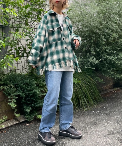 CIAOPANIC(チャオパニック)の「【CPC SCAMP/スキャンプ】オンブレチェックフリンジジャケット(カバーオール・レディース・グレー/レッド/グリーン・2/0)」の11枚目の写真