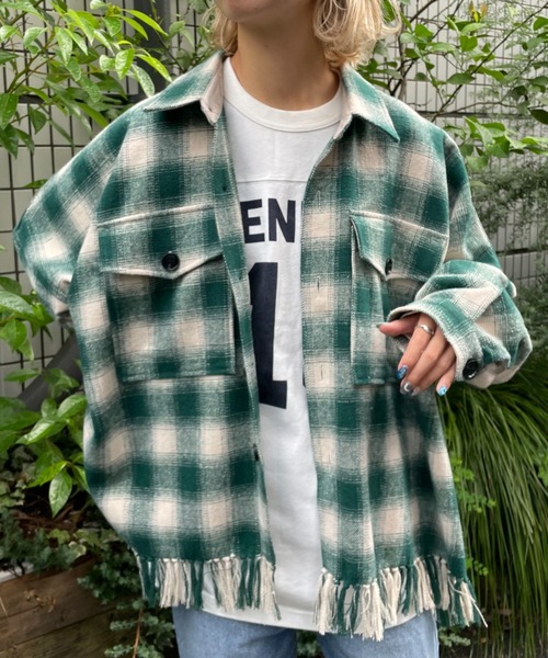 CIAOPANIC(チャオパニック)の「【CPC SCAMP/スキャンプ】オンブレチェックフリンジジャケット(カバーオール・レディース・グレー/レッド/グリーン・2/0)」の5枚目の写真