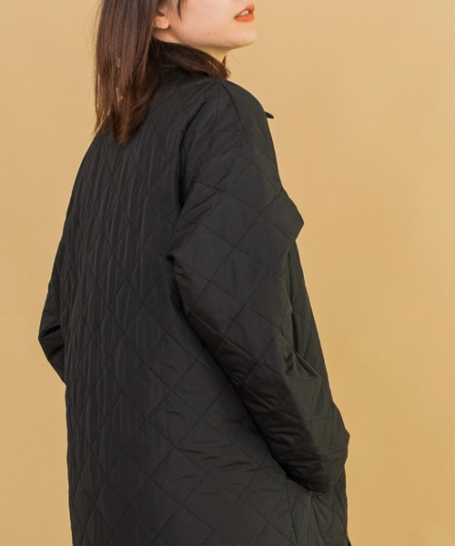 w closet(ダブルクローゼット)の「キルティングロングコート(ステンカラーコート・レディース・ブラック/カーキ/アイボリー・FREE)」の16枚目の写真