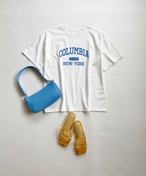 ＪＵＧＬＡＮＳ（ユグランス）の「☆ アイキャッチなロゴが魅力的。カレッジロゴゆるTシャツ　203-841-6602-2（Tシャツ/カットソー・レディース・ホワイト×グリーン/ホワイト×ブルー/杢グレー/スミクロ/ホワイト×ピンク・FREE）」の3枚目の写真