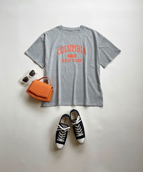 ＪＵＧＬＡＮＳ（ユグランス）の「☆ アイキャッチなロゴが魅力的。カレッジロゴゆるTシャツ　203-841-6602-2（Tシャツ/カットソー・レディース・ホワイト×グリーン/ホワイト×ブルー/杢グレー/スミクロ/ホワイト×ピンク・FREE）」の5枚目の写真