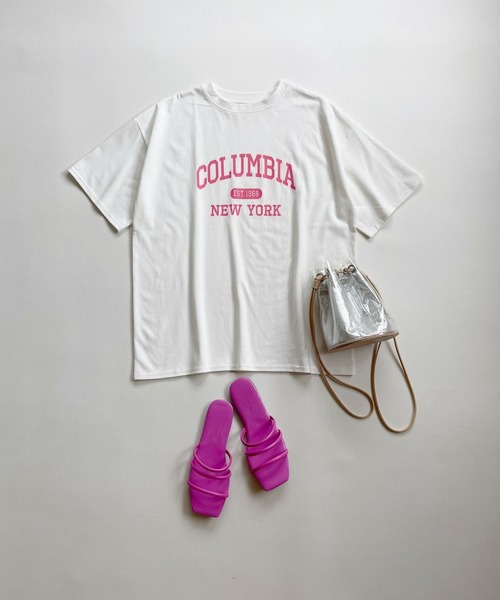 ＪＵＧＬＡＮＳ（ユグランス）の「☆ アイキャッチなロゴが魅力的。カレッジロゴゆるTシャツ　203-841-6602-2（Tシャツ/カットソー・レディース・ホワイト×グリーン/ホワイト×ブルー/杢グレー/スミクロ/ホワイト×ピンク・FREE）」の4枚目の写真