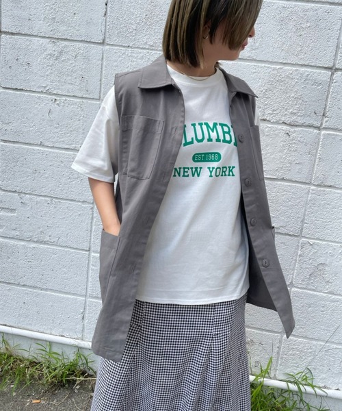 ＪＵＧＬＡＮＳ（ユグランス）の「☆ アイキャッチなロゴが魅力的。カレッジロゴゆるTシャツ　203-841-6602-2（Tシャツ/カットソー・レディース・ホワイト×グリーン/ホワイト×ブルー/杢グレー/スミクロ/ホワイト×ピンク・FREE）」の9枚目の写真