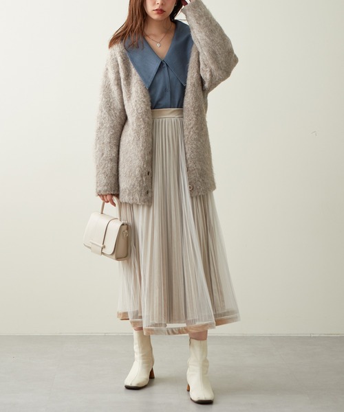 natural couture（ナチュラルクチュール）の「大人気リバイバル/WEB限定カラーあり/裾ベロアパイピングチュールプリーツスカート（スカート・レディース・ブラック/ブラウン/グレー/アイボリー/モカ/ラベンダー・FREE）」の12枚目の写真