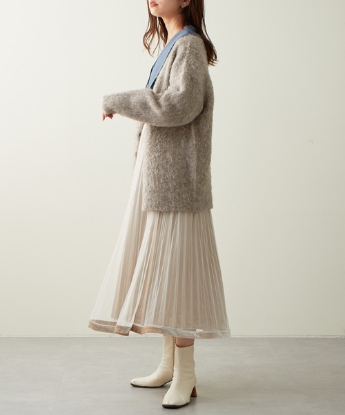 natural couture（ナチュラルクチュール）の「大人気リバイバル/WEB限定カラーあり/裾ベロアパイピングチュールプリーツスカート（スカート・レディース・ブラック/ブラウン/グレー/アイボリー/モカ/ラベンダー・FREE）」の13枚目の写真