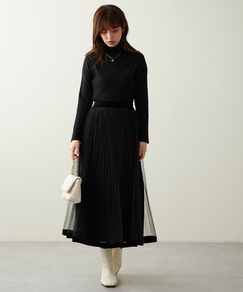 natural couture（ナチュラルクチュール）の「大人気リバイバル/WEB限定カラーあり/裾ベロアパイピングチュールプリーツスカート（スカート・レディース・ブラック/ブラウン/グレー/アイボリー/モカ/ラベンダー・FREE）」の19枚目の写真