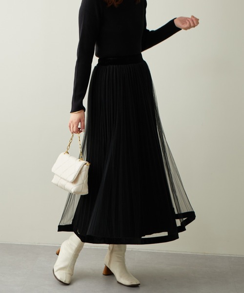 natural couture（ナチュラルクチュール）の「大人気リバイバル/WEB限定カラーあり/裾ベロアパイピングチュールプリーツスカート（スカート・レディース・ブラック/ブラウン/グレー/アイボリー/モカ/ラベンダー・FREE）」の16枚目の写真