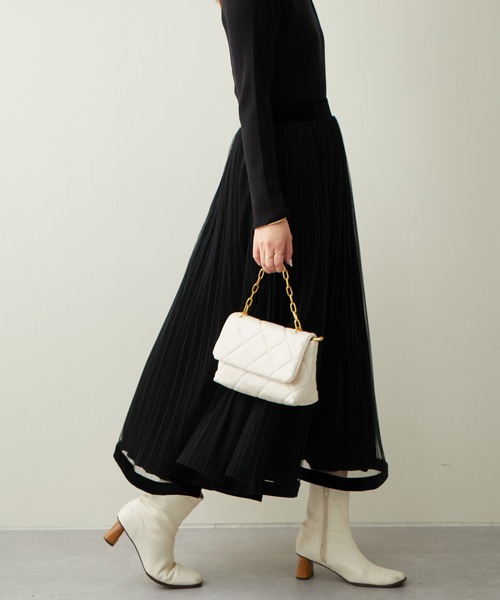 natural couture（ナチュラルクチュール）の「大人気リバイバル/WEB限定カラーあり/裾ベロアパイピングチュールプリーツスカート（スカート・レディース・ブラック/ブラウン/グレー/アイボリー/モカ/ラベンダー・FREE）」の17枚目の写真