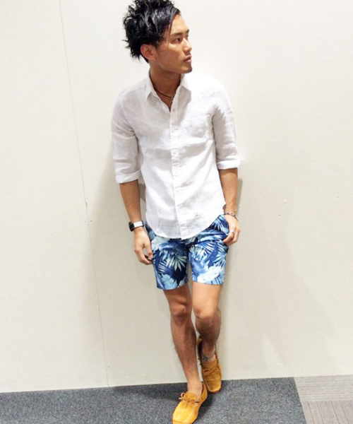 VENCEEXCHANGE(ヴァンスエクスチェンジ)の「フレンチリネン7部袖シャツ (シャツ/ブラウス・メンズ・ターコイズブルー/ホワイト/オレンジ/イエロー・LARGE/MEDIUM/SMALL)」の2枚目の写真