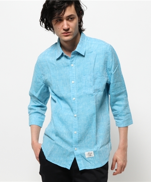 VENCEEXCHANGE(ヴァンスエクスチェンジ)の「フレンチリネン7部袖シャツ (シャツ/ブラウス・メンズ・ターコイズブルー/ホワイト/オレンジ/イエロー・LARGE/MEDIUM/SMALL)」の3枚目の写真