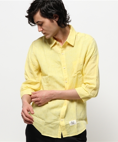 VENCEEXCHANGE(ヴァンスエクスチェンジ)の「フレンチリネン7部袖シャツ (シャツ/ブラウス・メンズ・ターコイズブルー/ホワイト/オレンジ/イエロー・LARGE/MEDIUM/SMALL)」の4枚目の写真