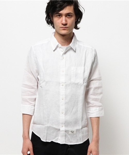 VENCEEXCHANGE(ヴァンスエクスチェンジ)の「フレンチリネン7部袖シャツ (シャツ/ブラウス・メンズ・ターコイズブルー/ホワイト/オレンジ/イエロー・LARGE/MEDIUM/SMALL)」の5枚目の写真