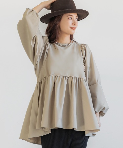 coca(coca)(コカ)の「ギャザーチュニックブラウス(シャツ/ブラウス・レディース・ベージュ/ブラック・M/L)」の2枚目の写真