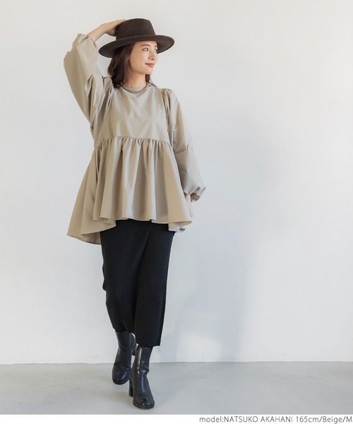 coca(coca)(コカ)の「ギャザーチュニックブラウス(シャツ/ブラウス・レディース・ベージュ/ブラック・M/L)」の7枚目の写真