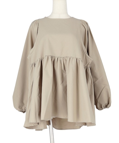 coca(coca)(コカ)の「ギャザーチュニックブラウス(シャツ/ブラウス・レディース・ベージュ/ブラック・M/L)」の11枚目の写真
