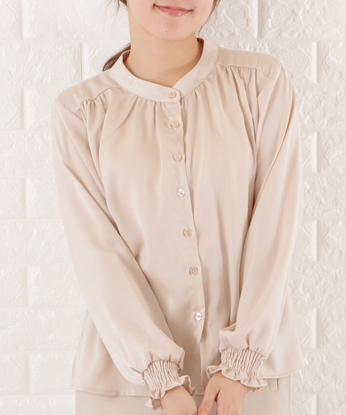 Lace Ladies(レースレディース)の「バンドカラーシフォンブラウス(シャツ/ブラウス・レディース・ブラック/ネイビー/グレイッシュベージュ/ベージュ・L/M/S/XL)」の2枚目の写真