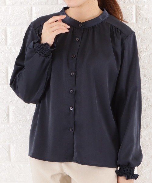 Lace Ladies(レースレディース)の「バンドカラーシフォンブラウス(シャツ/ブラウス・レディース・ブラック/ネイビー/グレイッシュベージュ/ベージュ・L/M/S/XL)」の4枚目の写真