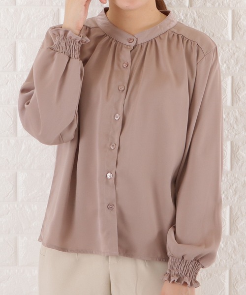 Lace Ladies(レースレディース)の「バンドカラーシフォンブラウス(シャツ/ブラウス・レディース・ブラック/ネイビー/グレイッシュベージュ/ベージュ・L/M/S/XL)」の3枚目の写真