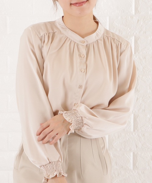 Lace Ladies(レースレディース)の「バンドカラーシフォンブラウス(シャツ/ブラウス・レディース・ブラック/ネイビー/グレイッシュベージュ/ベージュ・L/M/S/XL)」の12枚目の写真