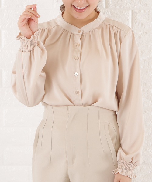 Lace Ladies(レースレディース)の「バンドカラーシフォンブラウス(シャツ/ブラウス・レディース・ブラック/ネイビー/グレイッシュベージュ/ベージュ・L/M/S/XL)」の13枚目の写真