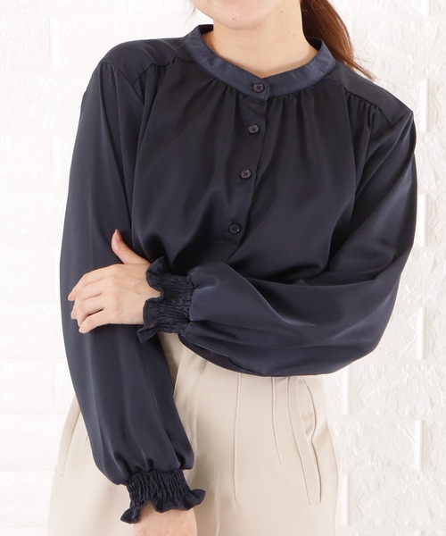 Lace Ladies(レースレディース)の「バンドカラーシフォンブラウス(シャツ/ブラウス・レディース・ブラック/ネイビー/グレイッシュベージュ/ベージュ・L/M/S/XL)」の5枚目の写真