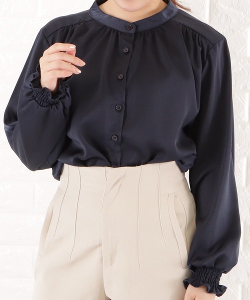 Lace Ladies(レースレディース)の「バンドカラーシフォンブラウス(シャツ/ブラウス・レディース・ブラック/ネイビー/グレイッシュベージュ/ベージュ・L/M/S/XL)」の6枚目の写真